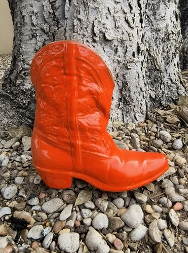 Vtg Frankoma Pottery Cowboy Boot #133 Wall Pocket Western Vase 7" Orange