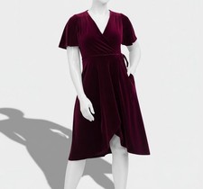 Jessica Howard Women's Red Faux-Wrap Velvet Lined Midi Dress Petite Size 12P