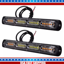 2pcs 12-24v Amberwhite Led Emergency Strobe Lights Bar For Truck Vehicle Atvs