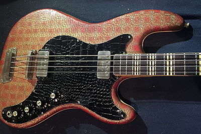 1960er Höfner 185 Artist El..Bass Guitar rot gold Brokat + Pickguard black Echse