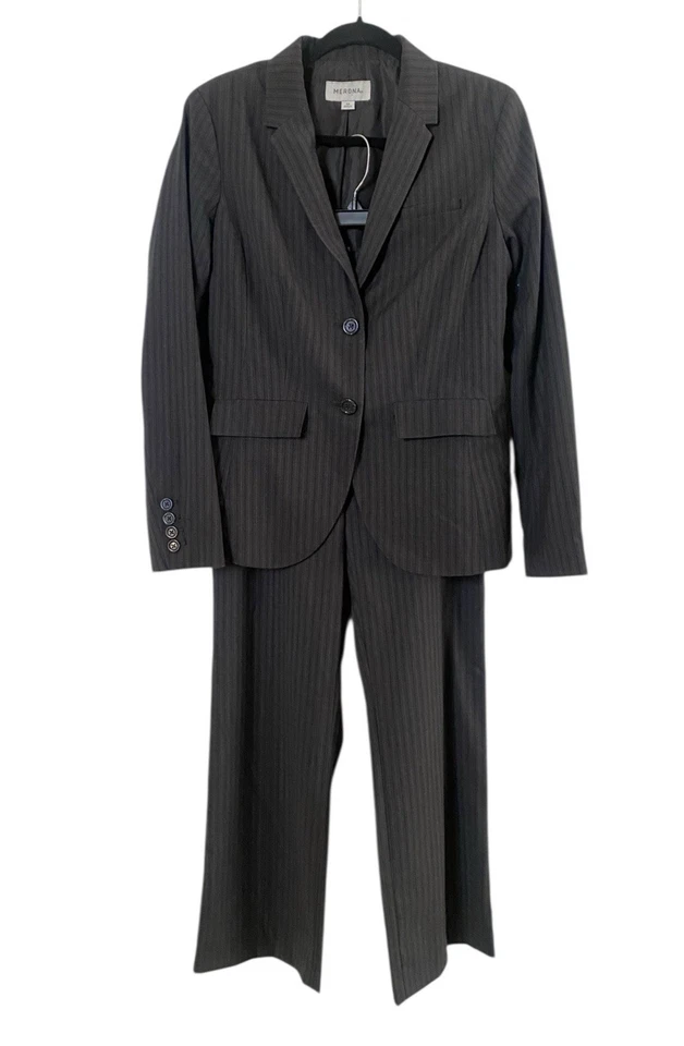 Traje Blazer Merona Mujer Taupe Rayas Talla 10 Pantalones Talla 8 Carrera Negocios Foto 2 de 4