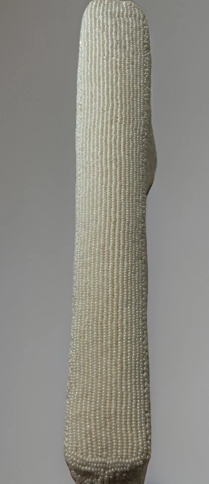 "Bolso de noche vintage de cuentas blancas con cierre festoneado hecho a mano Hong Kong 7"x 10""" Foto 4 de 4