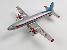 Vintage Tin Litho Friction Overseas Air lines Airplane Moving Propellers 9" long