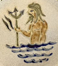 Handarbeit Salt Glaze AQUARIUS 4.5in PLATE Zodiac Poseidon Neptune Mark READ