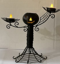 Black Metal Halloween Spiderweb Jac O Lantern Pumpkin Candle Holder Spooky Decor