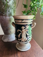 Vintage Maruhon Ware Ceramic Black Vase Greek Revival Style Handled Vase 7"