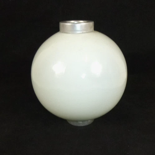 NOS Vtg White Milk Glass Lightning Rod Ball W/ Metal Caps 4.5 x5