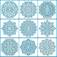 9-Pack Large Mandala Stencils - 12 x 12 Inch Reusable White