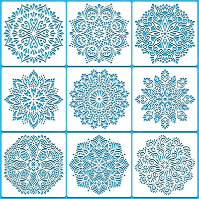 9-Pack Large Mandala Stencils - 12 x 12 Inch Reusable White