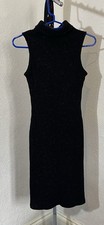 New Look Size 8 Dress Knitted Shiny Turtle Neck Black Party 1974