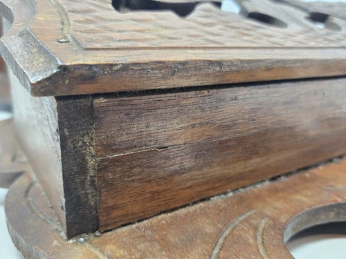 Vintage Chippendale Mirror w Cut Rococo Scrollwork & Storage Compartment Wood 2' - Picture 12 of 12