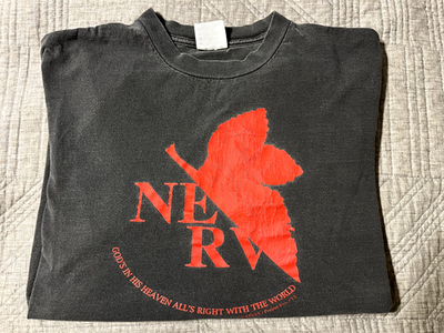 Vintage NERV Neon Genesis Evangelion Black XL T-Shirt - Authentic