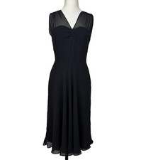 Talbots Dress Women 6 Black Silk Midi Cocktail Quiet Luxury Sheer Romantic LBD