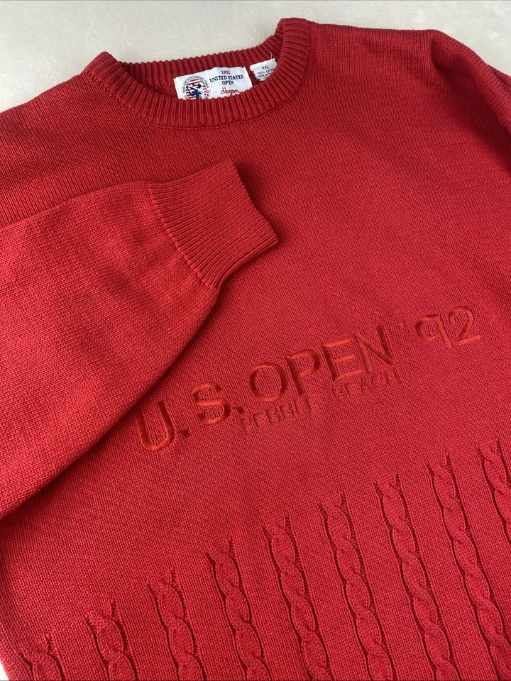 VTG 1992 US Open Pebble Beach Golf Crew Neck Sweater Mens 2XL Red PGA Preppy - Image 2 of 4