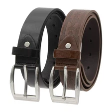Canyon Sky Men's Leather Belt Set Embossed Brown & Solid Black, Size 32