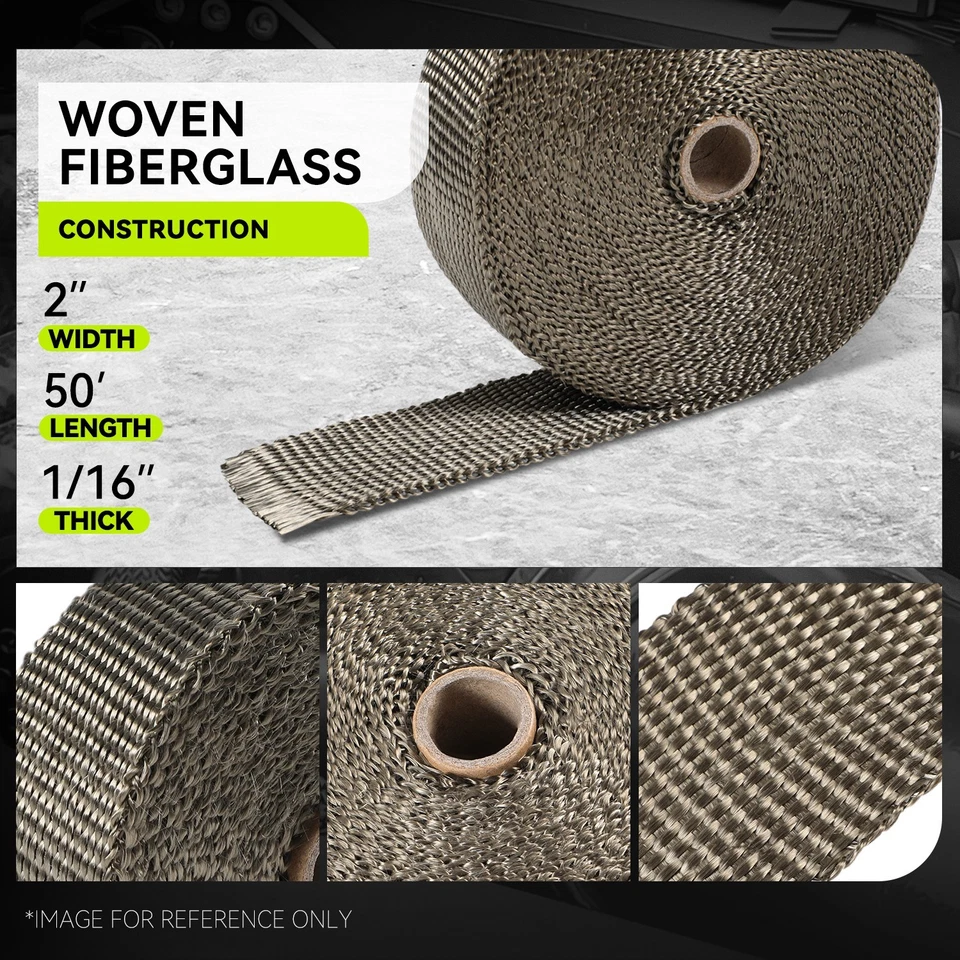 Cabezal de escape de fibra de vidrio de titanio de 2" de 50 pies envoltura térmica y lazos de acero inoxidable de 10 piezas Foto 3 de 4