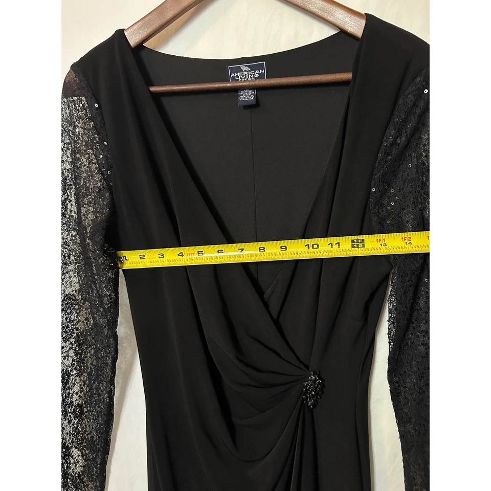 Vestido preto American Living tamanho 10 bainha strass lantejoulas manga festa coquetel - Imagem 4 de 4
