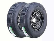 2 ROCKMAN Trailer Tire Assembly ST205/75R15 8-Ply Black Mod Rim 5 Lug on 4.5"