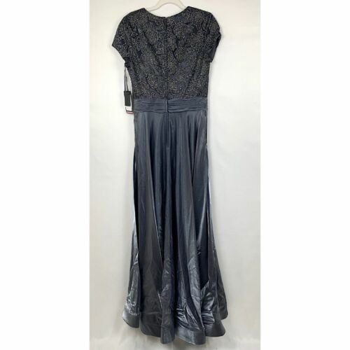 NWT La Femme 26447 Two Tone Satin A-Line V-Neck Gown Platinum Silver Grey 8 - Picture 8 of 10