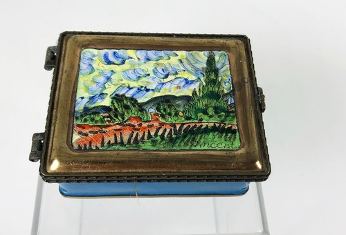 Vincent Van Gough STARRY NIGHT Enamel Box Kelvin Chen Hinged Trinket Jewelry - Picture 2 of 9