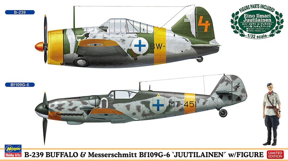 1/72 Hasegawa #02439 B-239 Buffalo & Bf109G-6 “Juutilainen” Finnish W ...