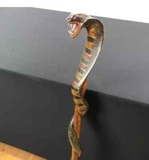 Wooden walking stick hand carved cobra snake handmade walking cane animal