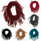 Girl Warm Winter Neck Loop Round Tassel Knit Wool Infinity Scarf Cozy Fuzzy Kid