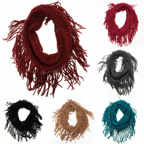  Girl Kids Children Winter Loop Round Tassel Knit Wool Infinity Scarf Cozy Fuzzy - Picture 1 of 8