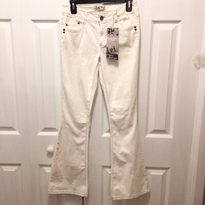 Juniors Ivory Vintage Wash Sophia Hiphugger Flared Jeans - Main Image