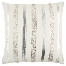 Rizzy Gray Glamorous Foil Brushed Contemporary Throw Pillow Striped T13304