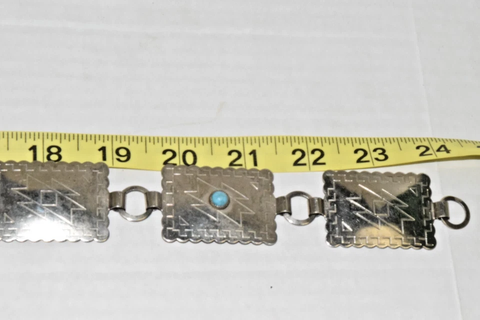 Cinturón vintage Southwestern talla 24 pulgadas años 70 50/50 aleación de plata con incrustaciones de turquesa Foto 4 de 4