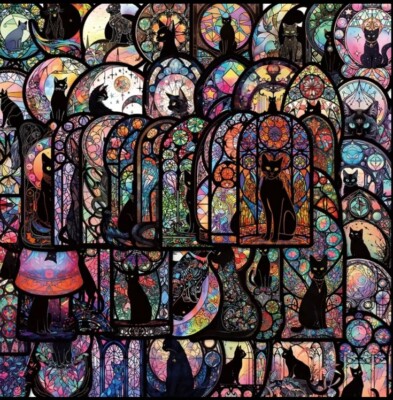 10pcs Black Cat Stain Glass Stickers. Scrapbooking, Journaling