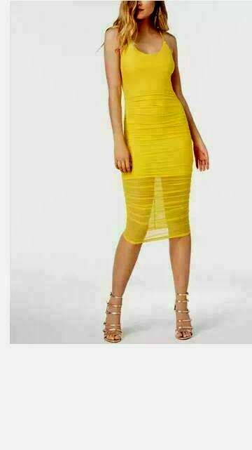 midi yellow bodycon dress Yellow Bodycon Midi Dress With Frill Hem