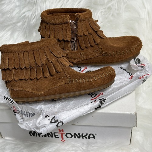Minnetonka Kids Infant Moccasin Boots Shoes Brown Size5 - Picture 8 of 21