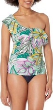 Profile By Gottex Standard Tropic Boom One Shoulder Ruffle Tankini TOP size 6