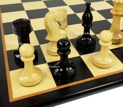 4 Queens Black 3 1/2'' King Staunton Wood Chess Set W/ 17'' Black & Maple Board