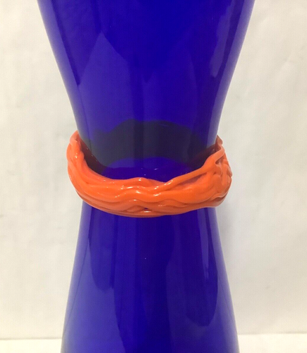 BAROVIER & TOSO Blue Czech Republic 13” Tall Art Glass Vase w/Sticker and Signed - Picture 4 of 7