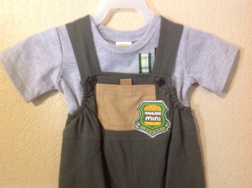 Harajuku Mini Baby Infant 2 Pc Outfit Blue Overalls Yellow T-Shirt size 9M - Picture 4 of 8