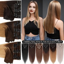 CLEARANCE Ombre Clip In 100 Real Remy Human Hair Extensions Full Head Highlight