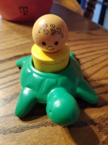 Vintage 1974 Fisher Price Little People Yellow Big Jumbo Figure and Turtle Set