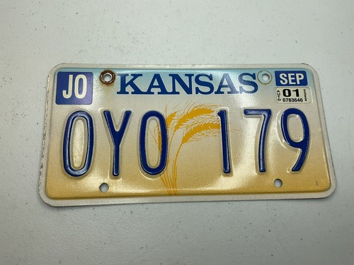 2001 Kansas Wheat License Plate Tag# OYO179 Johnson County Sept