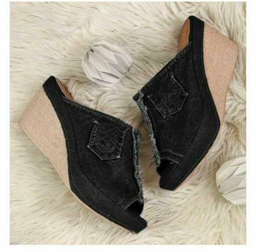 Womens Espadrilles Wedge Mules Sandals Cowboy Slippers High Heels Shoes Slip On - Picture 6 of 25