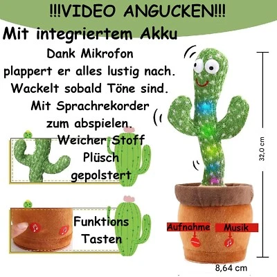 AURUM Sprechender Tanzender Kaktus mit Akku Plappernd Lustig Nachsprechend Mikrofon