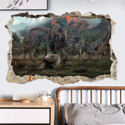 Jurassic Park Broken Hole in Wall Sticker 3d Dinosaur T Rex Kids ...
