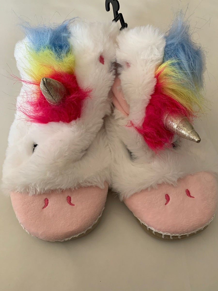 Girls Unicorn Fuzzy Slippers 4-5 Youth bootie slip on NWT