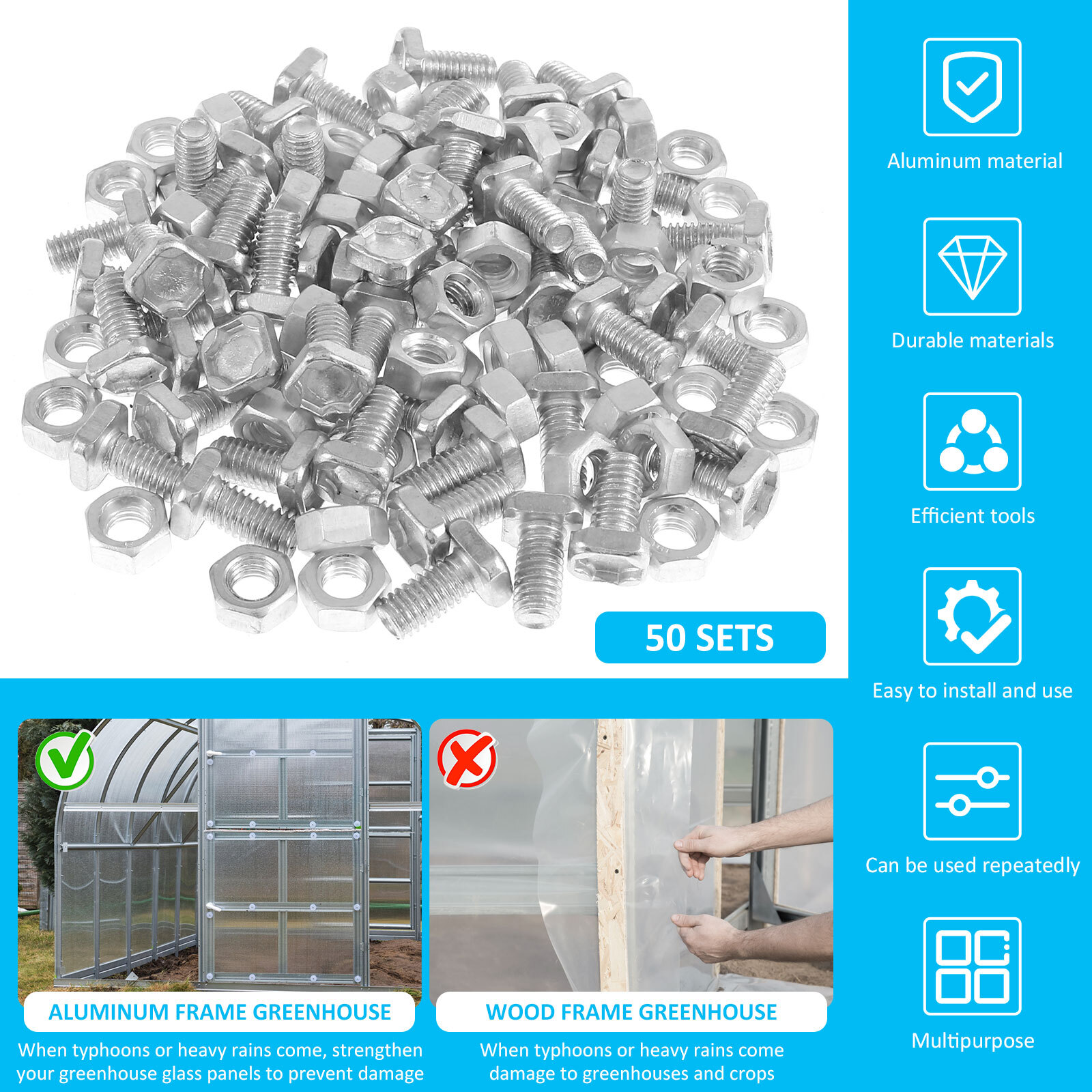 50Pcs Greenhouse Nuts & Bolts Genuine Elite Greenhouses Nuts and Bolts