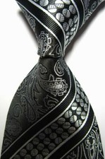Hot Classic Paisleys Black White JACQUARD WOVEN 100 Silk Men's Tie Necktie
