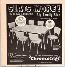 1956 Chromcraft Dinette Vintage Print Ad Chairs Table MCM