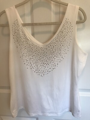 Cache Cream V Neck Top With Silver Stud Accents NWT Sz XL