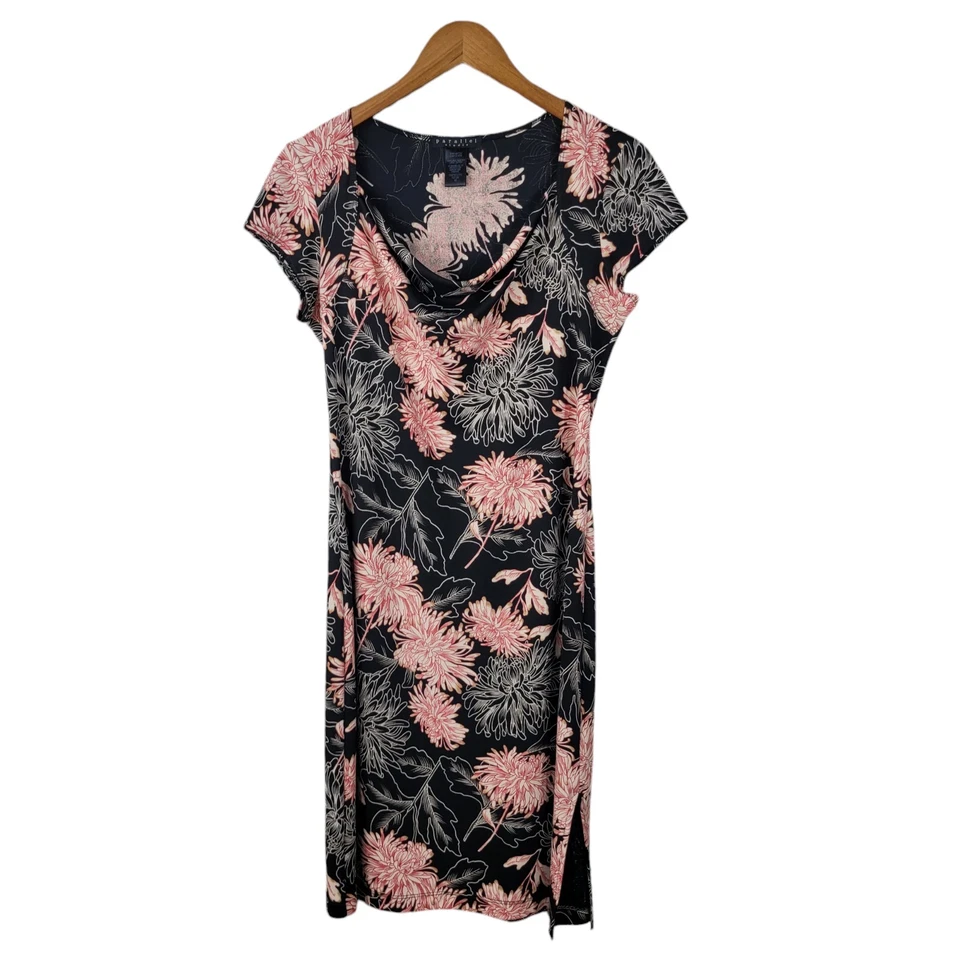 Vestido sin mangas de fiesta vintage de los 90 mediano debajo de la rodilla elástico drapeado negro grunge alt Foto 2 de 4